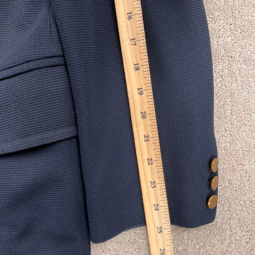 JCPenney Blazer Mens 38R Blue Gold Button Woven Poly 70s Leisure Suit Jacket VTG
